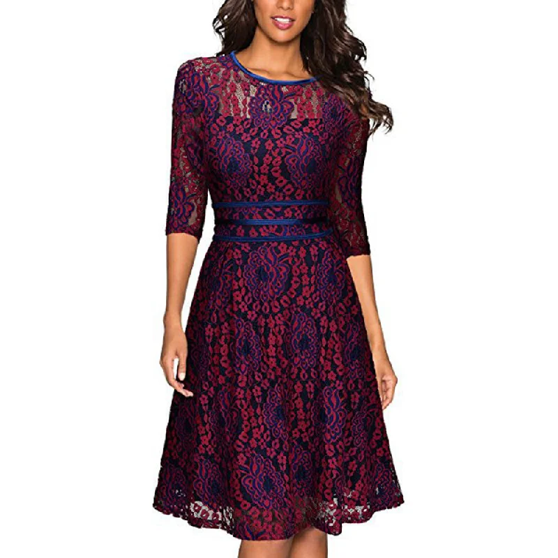 Women's Stitching Lace Slim Dress Tunics Winter warm