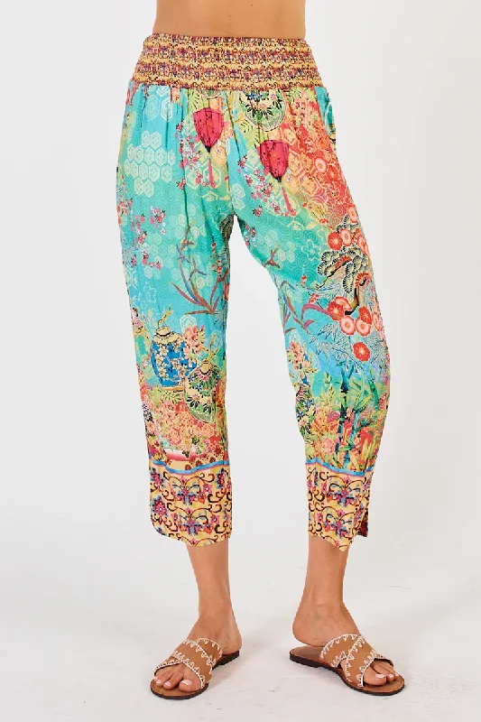 Lula Life Sybil Pant Lagoon Stylish Elastic Waist Pants