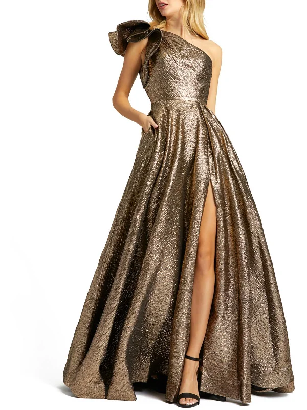Womens Metallic One Shoulder Evening Dress Pencil Office Professional