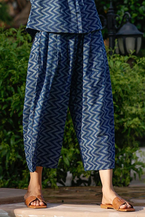 Dharan "Nova Pants" Indigo Block Printed Pants Relaxed Fit Trousers
