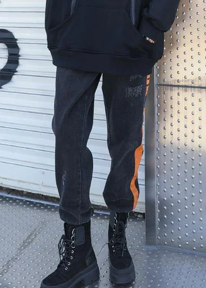 casual black elastic waist thick harem pants Casual Wide Pants