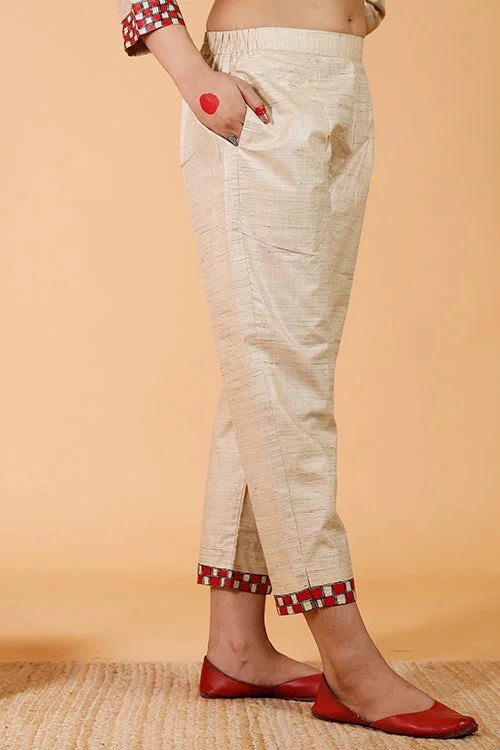 Gubbaro Handpainted Madhubani 'Bagmati' Tussar Silk Pant Stretch Fit Pants