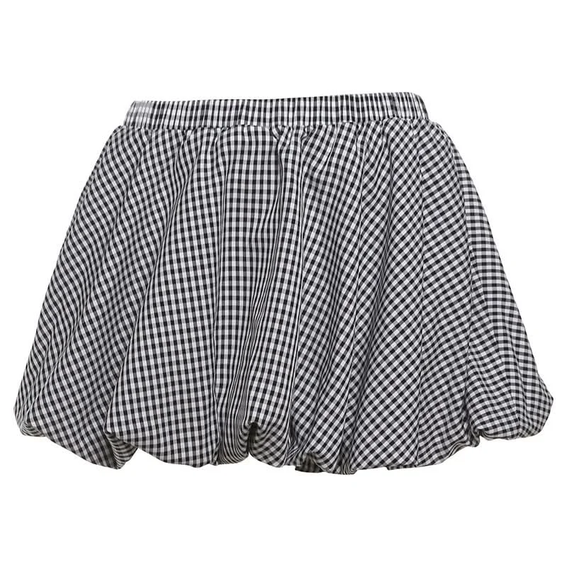 Plaid ruched contrast medium rise short pant Classic Bootcut Trousers
