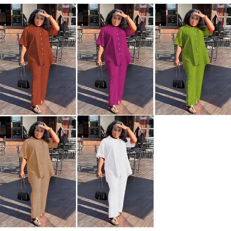 Irregular Top & Wide Pants Set. Trendy High-Waist Trousers