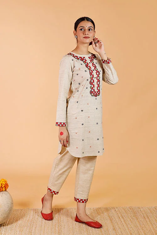 Gubbaro Handpainted Madhubani 'Suryakamal' Cotton Pant Warm Wool Trousers