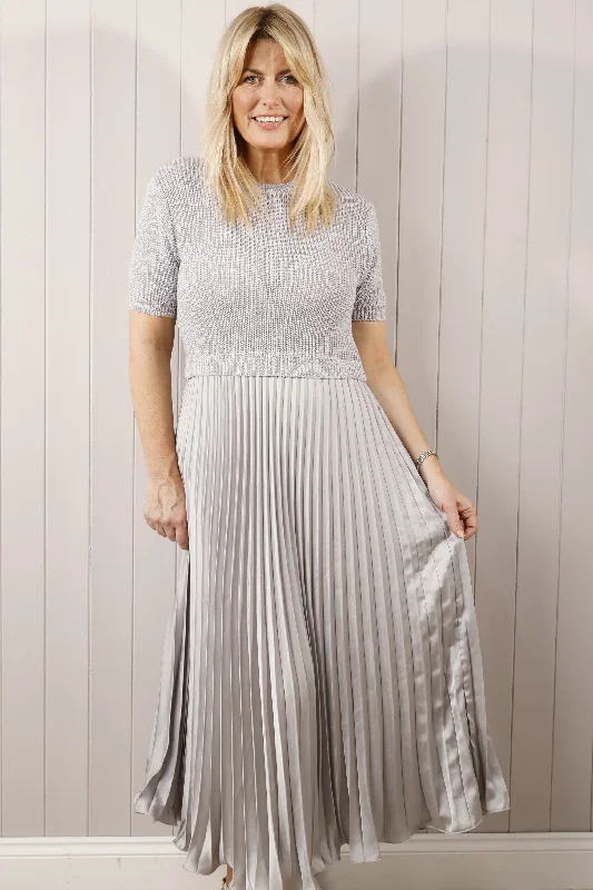 Zahara Pleated Dress Grey Tunics Bridal satin