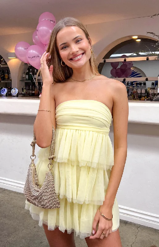 Birthday Girl Yellow Mini Party Dress Shift Classic Vintage