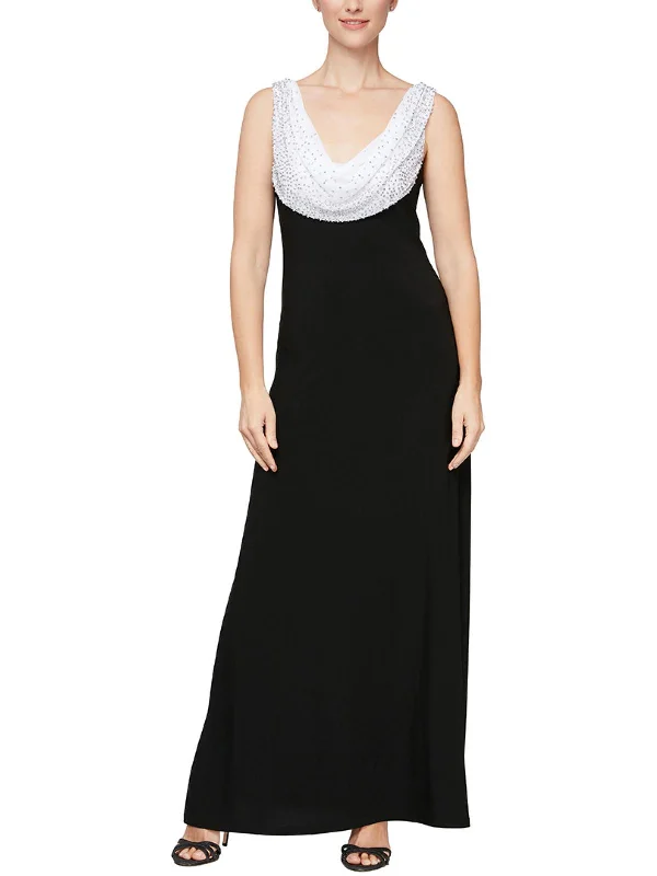 Womens Embellished Cowl Neck Evening Dress Tunics Short Trendy