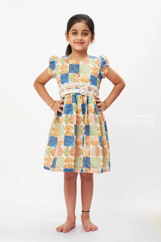 Retro Chic Girls Geometric Cotton Dress - A Summer Wardrobe Essential Cowl Neckline Elegant Retro Chic Girls Geometric Cotton Dress - A Summer Wardrobe Essential Cowl Neckline Elegant