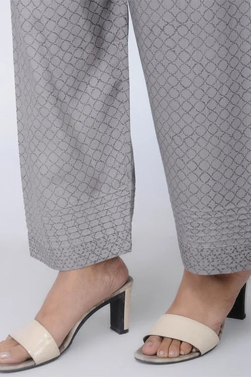 Dharan 'Printed Straight Pants' Grey Block Printed Pants Cozy Knit Pants