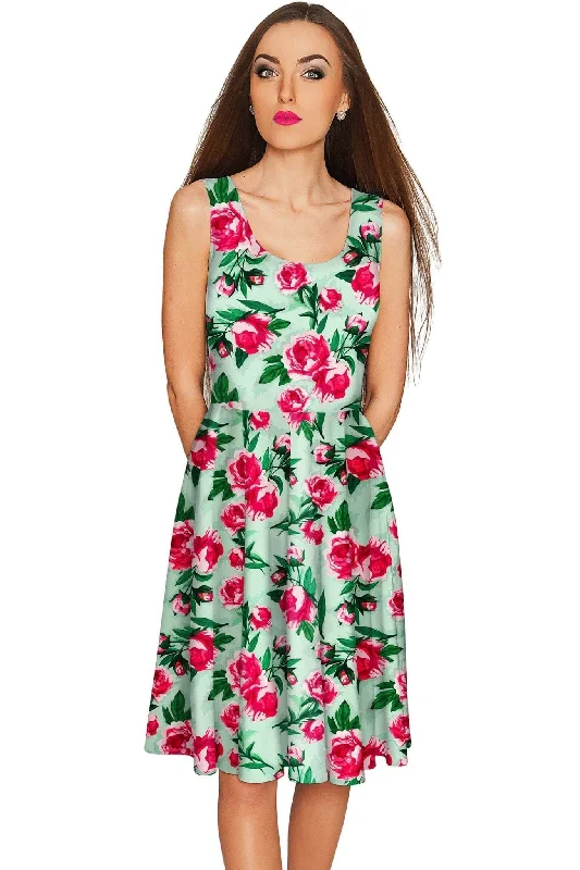 Sweetheart Mia Green Floral Skater Party Dress - Women Tunics Short Trendy