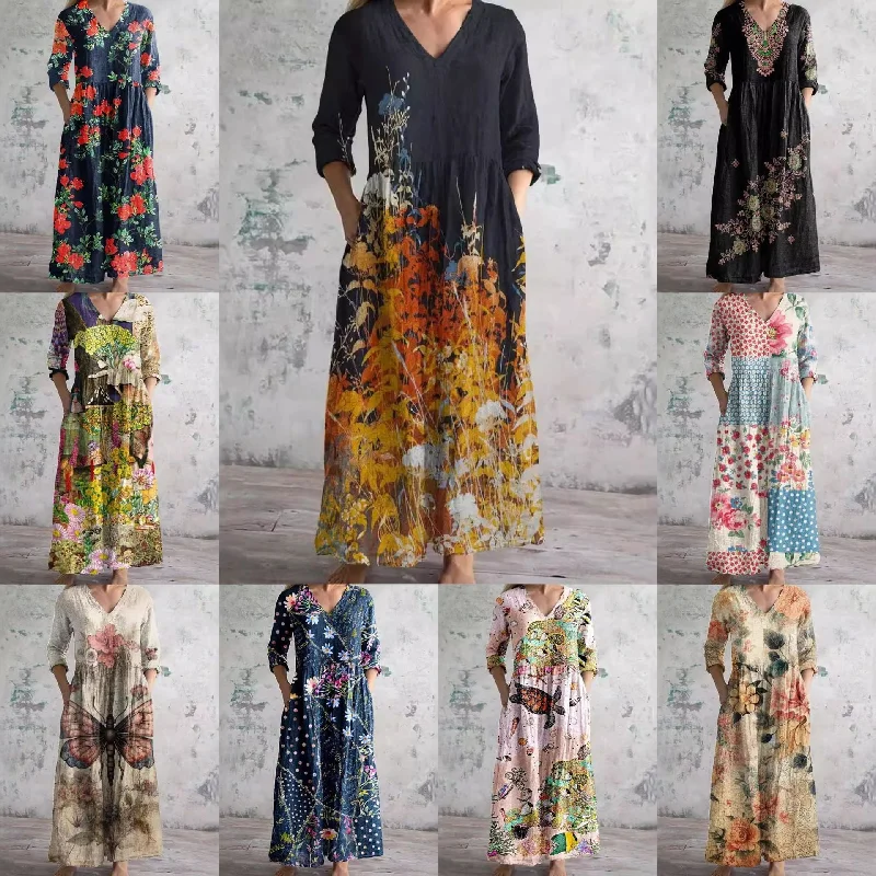 Printed Long Sleeve Pocket Dress Tunics Modern contemporary