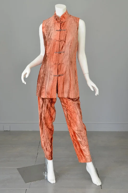 Crushed Velvet Rose Gold Copper Tunic Vest and Pants Relaxed Fit Trousers
