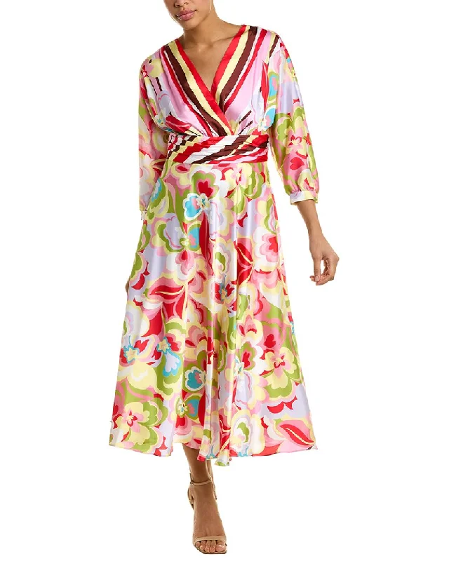Teri Jon by Rickie Freeman Gathered Waist A-Line Dress Maxi Flowy Bohemian