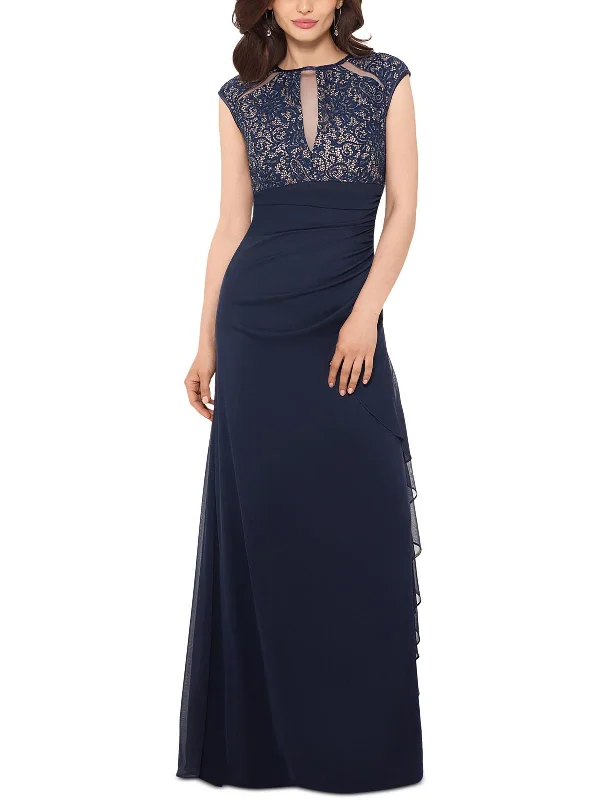 Womens Ruffled Maxi Evening Dress Cowl Neckline Elegant