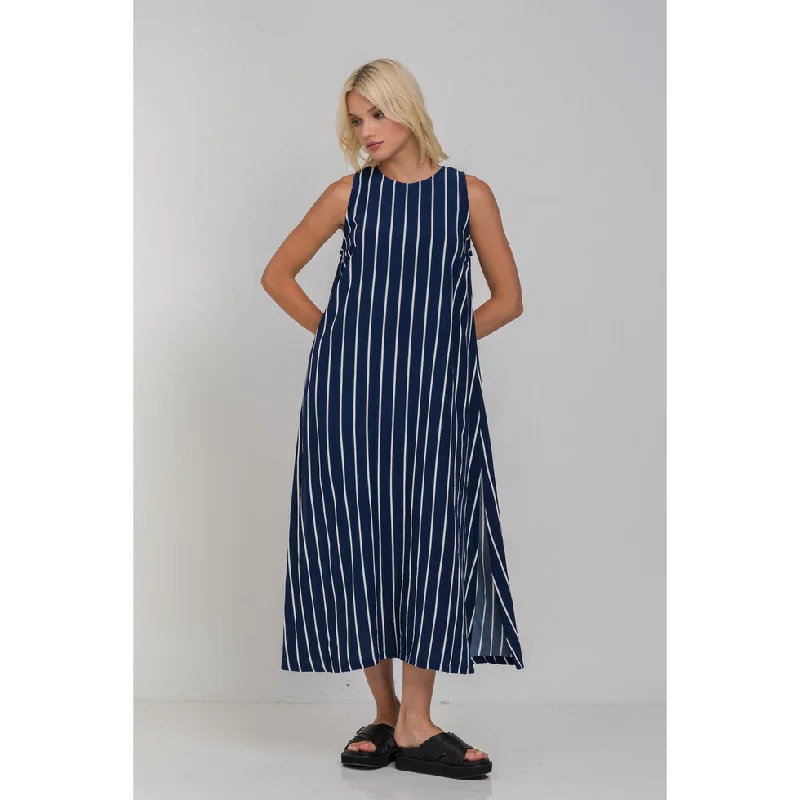 Finally Here Dress - Navy and White Pinstripe Tunics Brand named