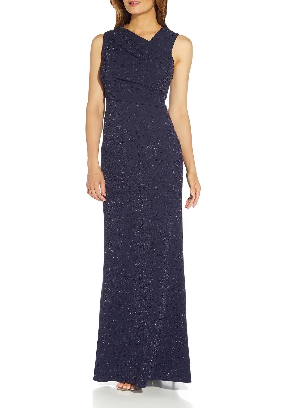 Womens Metallic Asymmetric Evening Dress Turtleneck Warm Winter