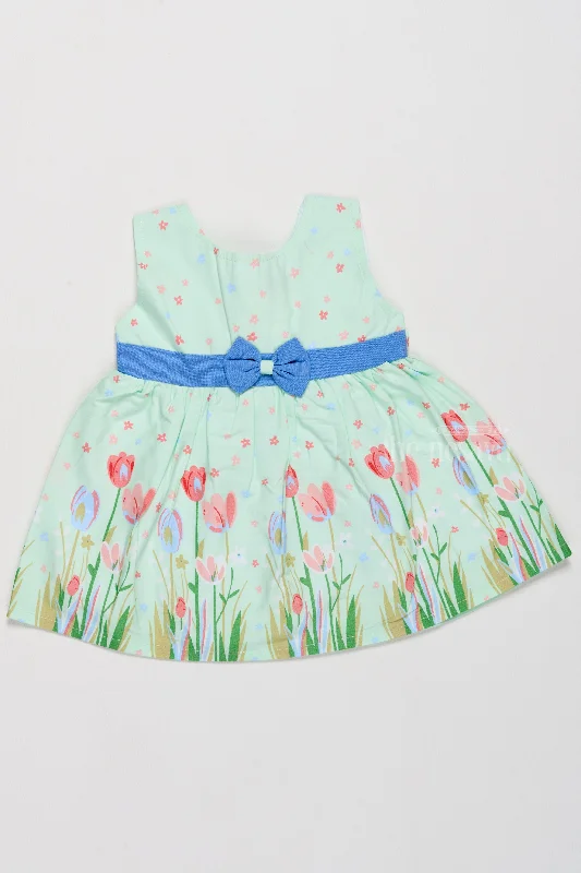 Simple Cotton Dress for Girls with Pastel Tulip Prints and Waist Bow Tunics Business professional Simple Cotton Dress for Girls with Pastel Tulip Prints and Waist Bow Tunics Business professional