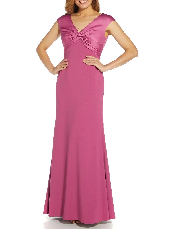 Womens Satin Crepe Evening Dress Tunics Lace romantic