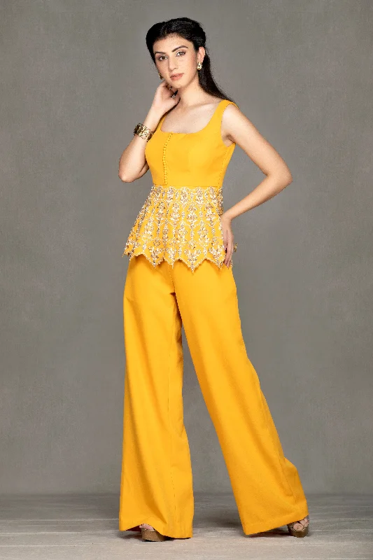 Mustard Yellow peplum with Pants Comfortable Denim Pants