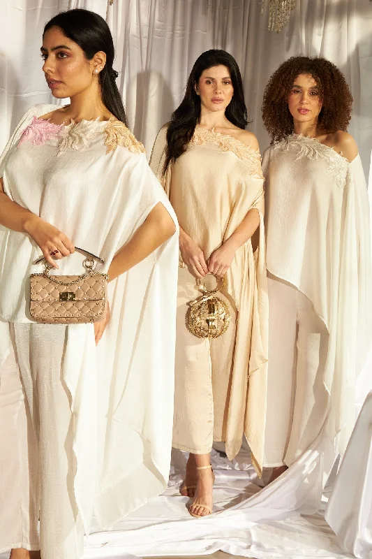 Divine Sequins Embroidered Cape Co-ordinated with Pants - Nude Elegant Palazzo Trousers Divine Sequins Embroidered Cape Co-ordinated with Pants - Nude Elegant Palazzo Trousers