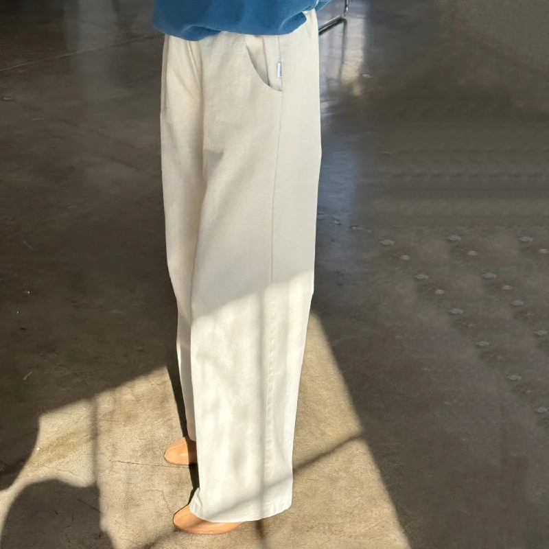 Women's Cotton Bon Pants - Naturel Trendy High-Waist Trousers