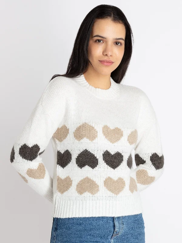 Womens Jacquard Round Neck Sweater Cashmere Blend Cotton Blend Poly Blend
