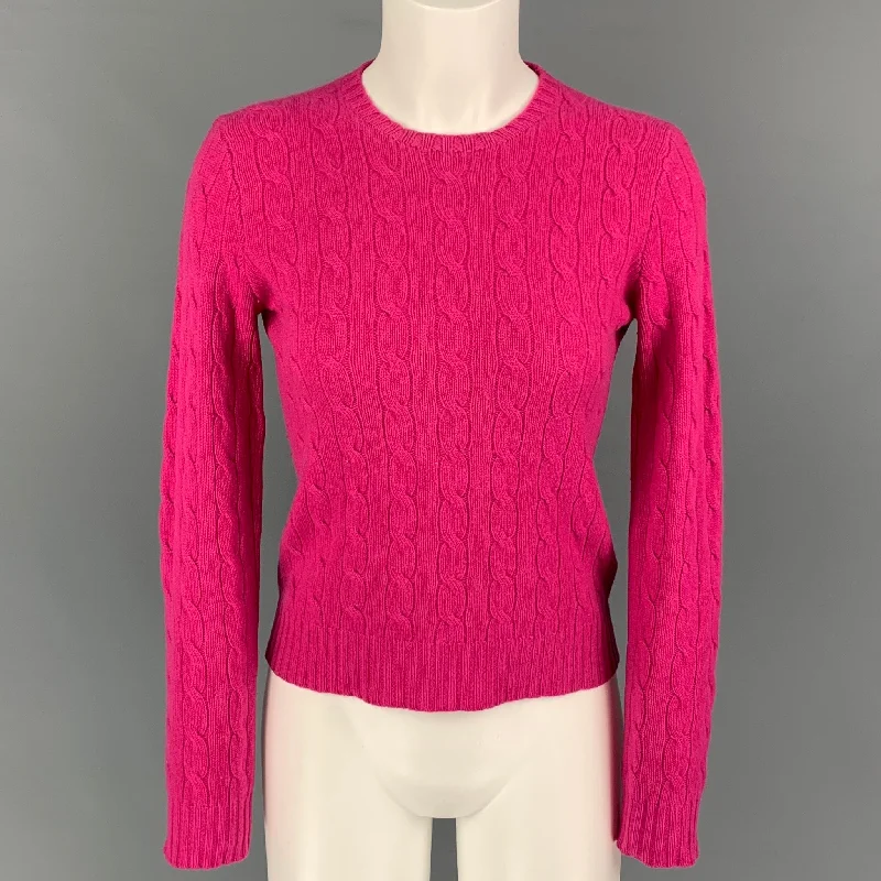 RALPH LAUREN Black Label Size M Raspberry Cashmere Cable Knit Crew-Neck Sweater Fleece Sweater Nylon Polyester RALPH LAUREN Black Label Size M Raspberry Cashmere Cable Knit Crew-Neck Sweater Fleece Sweater Nylon Polyester