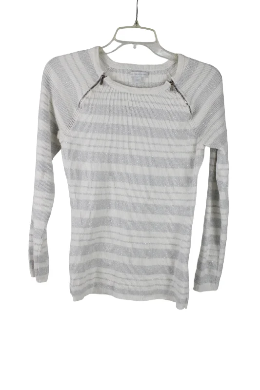 New York & Co. White Silver Shimmer Knit Sweater | M Glossy Satin Silk