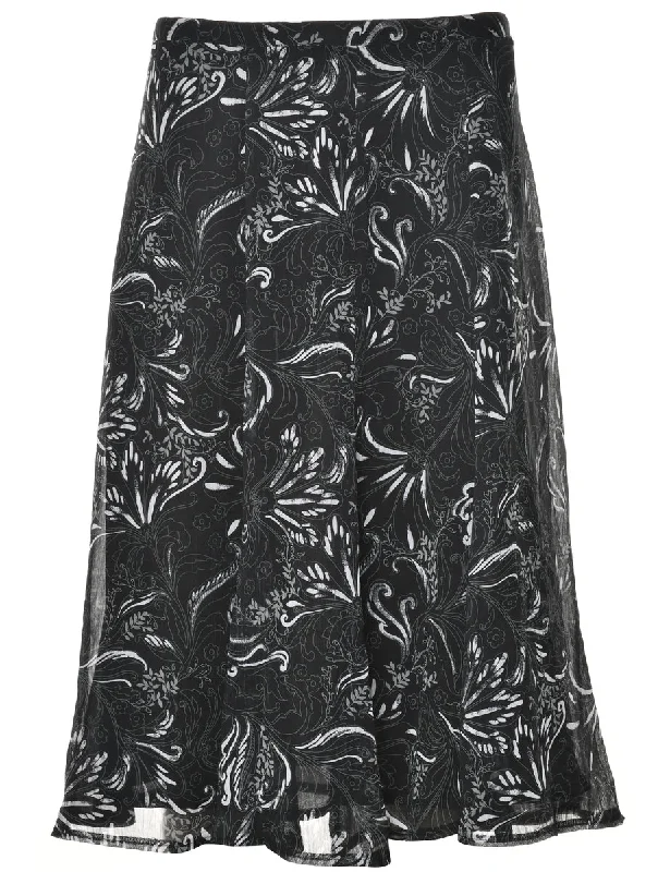 Floral Print Skirt - L linen skirt relaxed