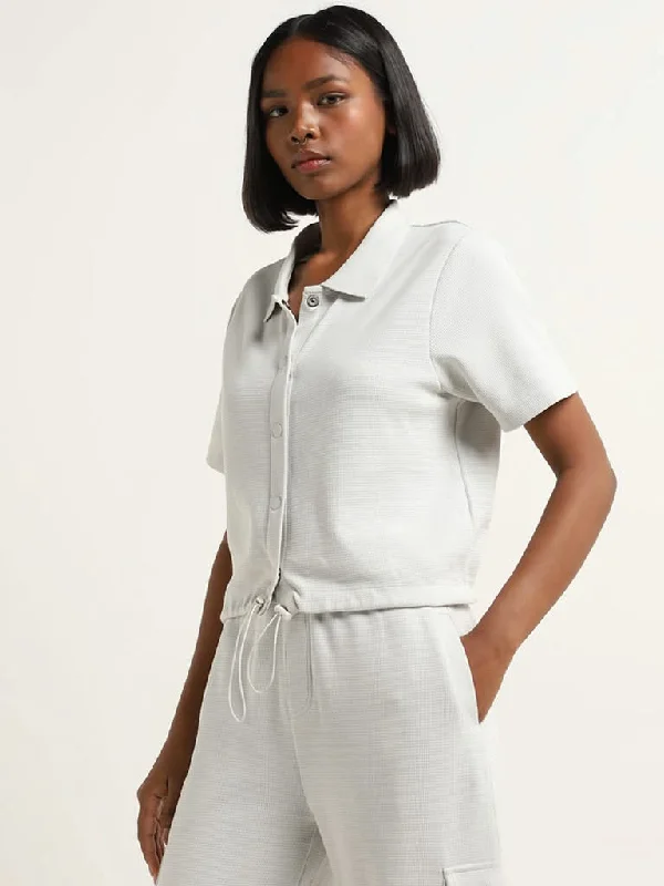 Studiofit Grey Waffle Textured Jacket Satin Fabric Silk Fabric Chiffon Fabric