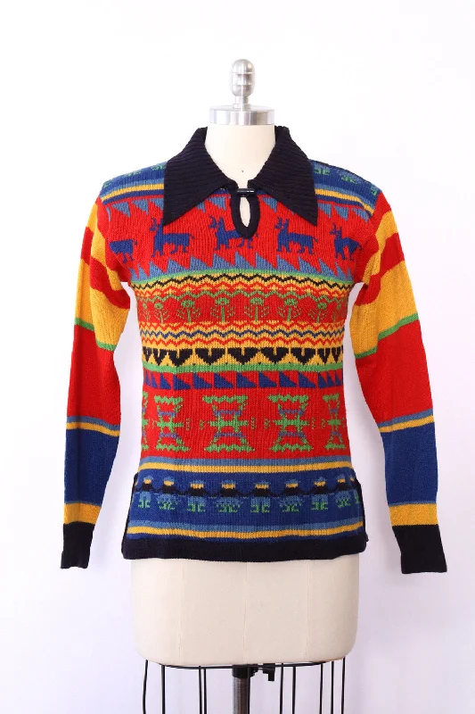 Collage Folksy Collared Sweater M Spandex Blend Rayon Blend Denim Blend