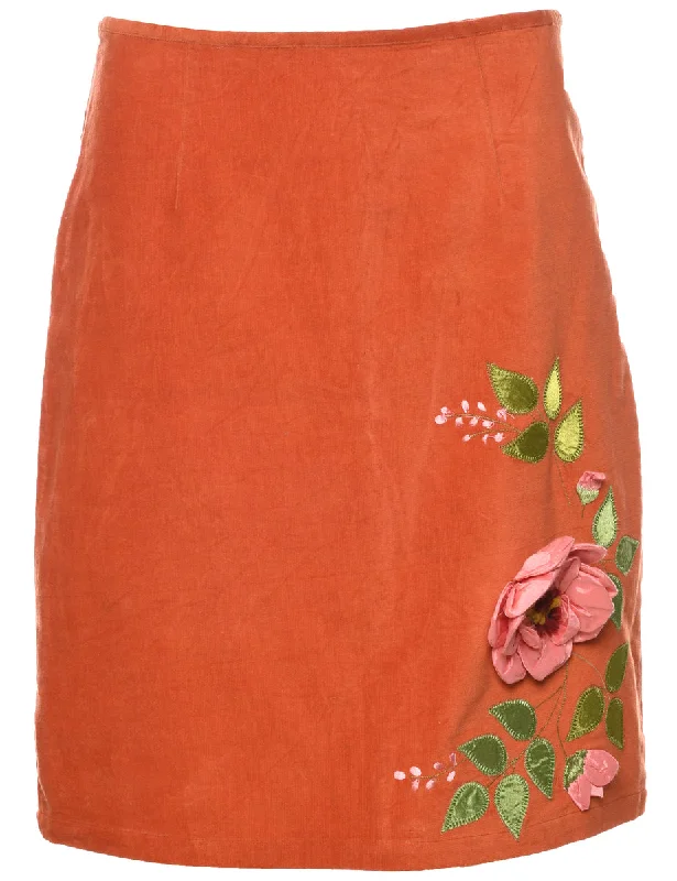 Embroidered A-line Skirt - M denim skirt fashionable