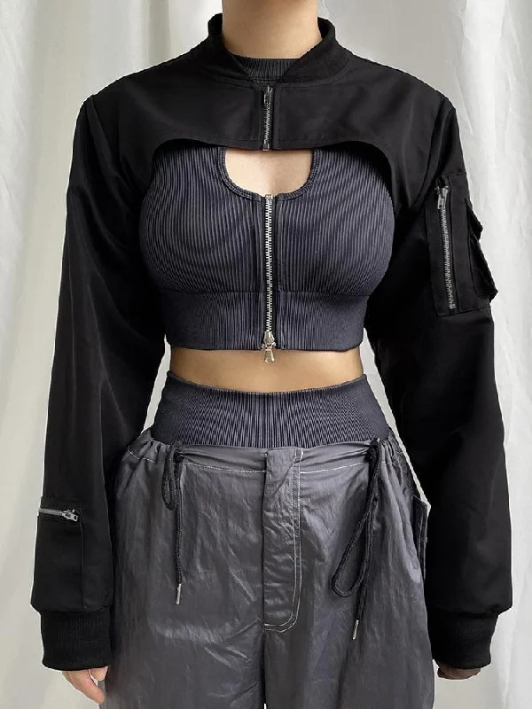 Cyberpunk Bolero Jacket Notch Collar Peter Pan Collar Cowl Neck