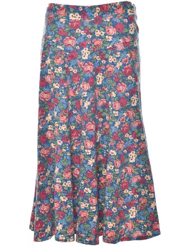Floral Print Maxi Skirt - M linen skirt airy
