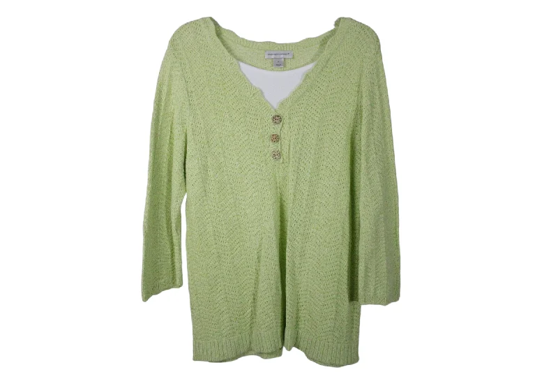 Christopher & Banks Green Knit Sweater | XL Satin Fabric Silk Fabric Chiffon Fabric
