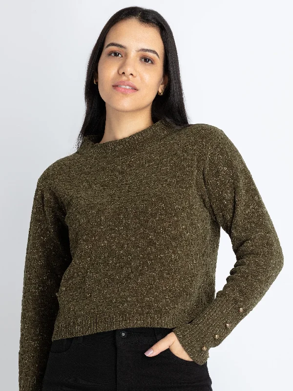 Womens Solid Round Neck Sweater Polka Dot Checkered Tartan