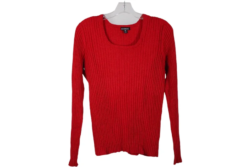 George Red Ribbed Sweaters | XL Tailored Straight A-Line