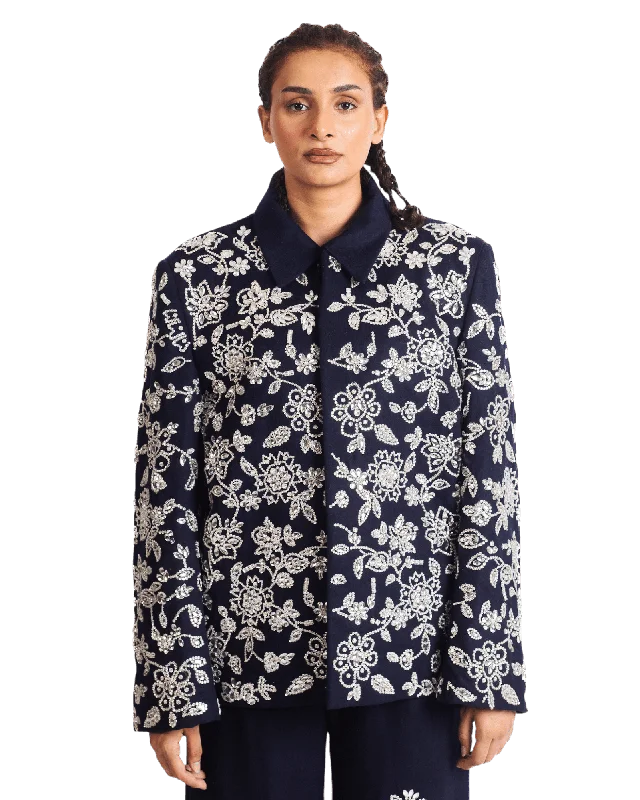 "PEARLS OF WINTER" WOOL JACKET Boat Neck Shawl Collar Notched Collar