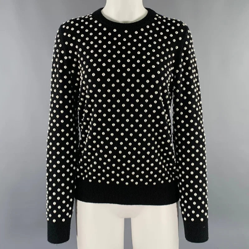 MICHAEL KORS Size M Black White Cashmere Pearls Crew Neck Sweater Anti-Pilling Anti-Shrink Durable MICHAEL KORS Size M Black White Cashmere Pearls Crew Neck Sweater Anti-Pilling Anti-Shrink Durable