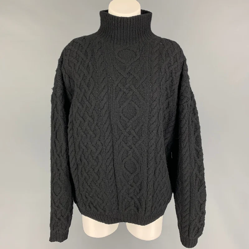 PERRY ELLIS Size M Black Wool Blend Knitted Turtleneck Sweater Mesh Fabric Canvas Fabric Denim Fabric