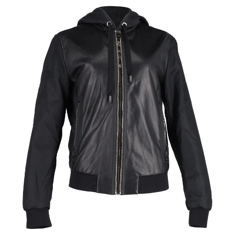 Dolce & Gabbana Zipped Hooded Jacket in Black Leather Satin Jacket Silk Jacket Chiffon Jacket Dolce & Gabbana Zipped Hooded Jacket in Black Leather Satin Jacket Silk Jacket Chiffon Jacket