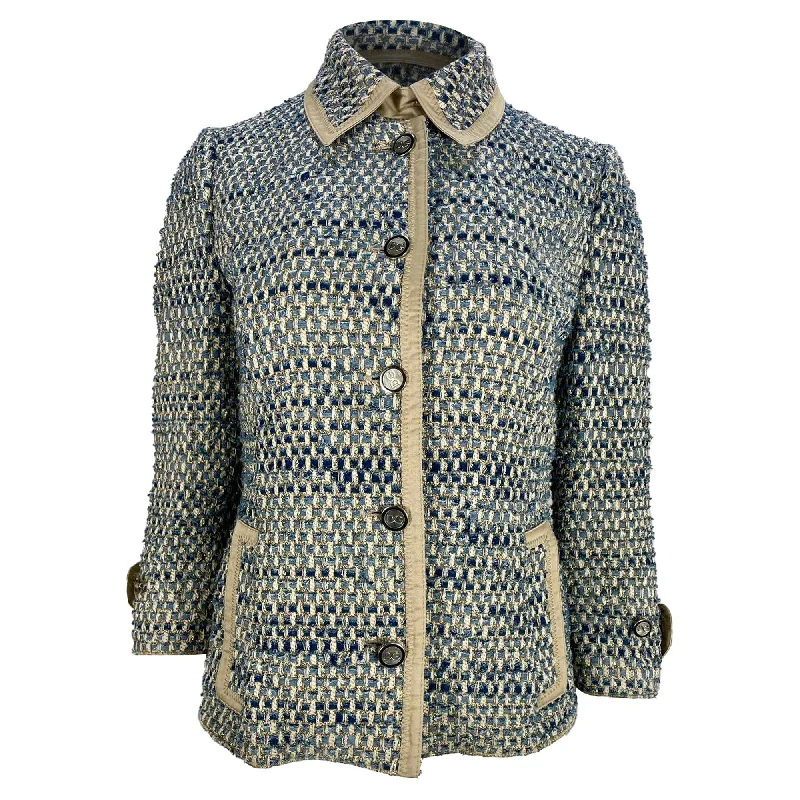 Dolce & Gabbana Button-Down Jacket in Blue Cotton Tweed Wool Jacket Cashmere Jacket Tweed Jacket Dolce & Gabbana Button-Down Jacket in Blue Cotton Tweed Wool Jacket Cashmere Jacket Tweed Jacket