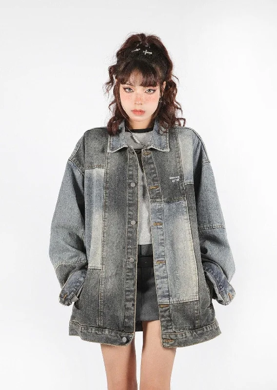 Patchwork Oversized Denim Jacket Herringbone Jacket Houndstooth Jacket Plaid Jacket