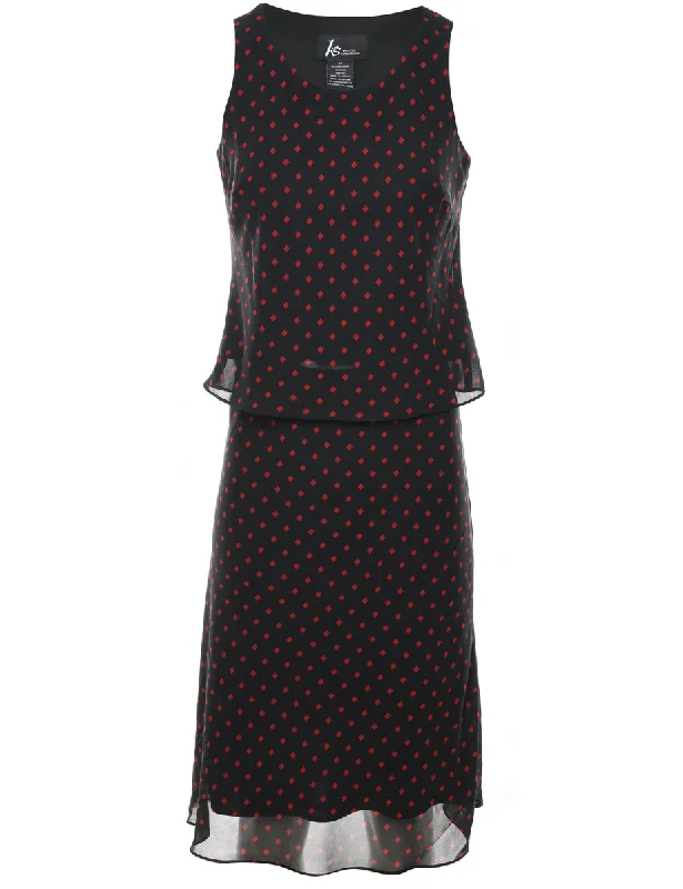 Black & Red Polka Dot Print Top & Skirt Set - M ruffled skirt detail