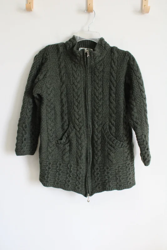 Aran Crafts Ireland 100% Merino Wool Green Cable Knit Sweater | S Hooded Sweater Collared Sweater Shawl Collar Aran Crafts Ireland 100% Merino Wool Green Cable Knit Sweater | S Hooded Sweater Collared Sweater Shawl Collar