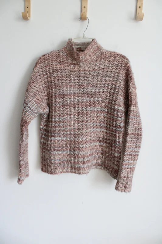 Marled Reunited Clothing Pink Knit Mock Neck Sweater | XS Faux Fur Fabric Real Fur Fabric Shearling Fabric Marled Reunited Clothing Pink Knit Mock Neck Sweater | XS Faux Fur Fabric Real Fur Fabric Shearling Fabric