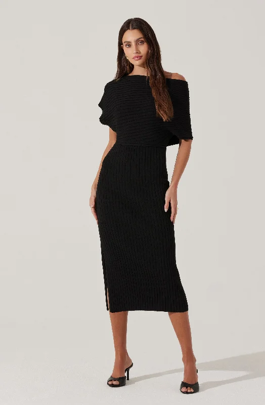 Off Shoulder Ribbed Sweater Dress Print Jacquard Patchwork