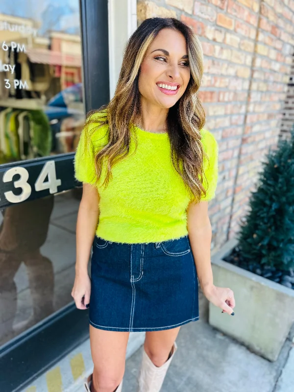 Chelsea Fuzzy Sweater- Lime Neon Metallic Matte