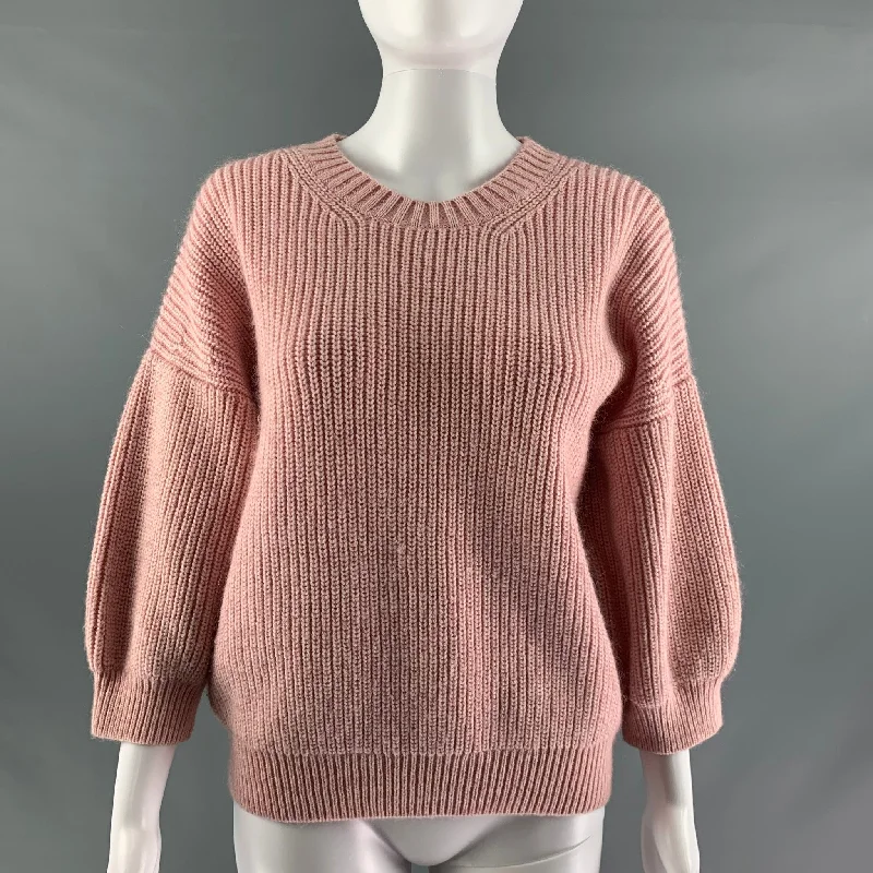 3.1 PHILLIP LIM Size M Pink Wool Polyester Crew-Neck Sweater Houndstooth Herringbone Solid 3.1 PHILLIP LIM Size M Pink Wool Polyester Crew-Neck Sweater Houndstooth Herringbone Solid